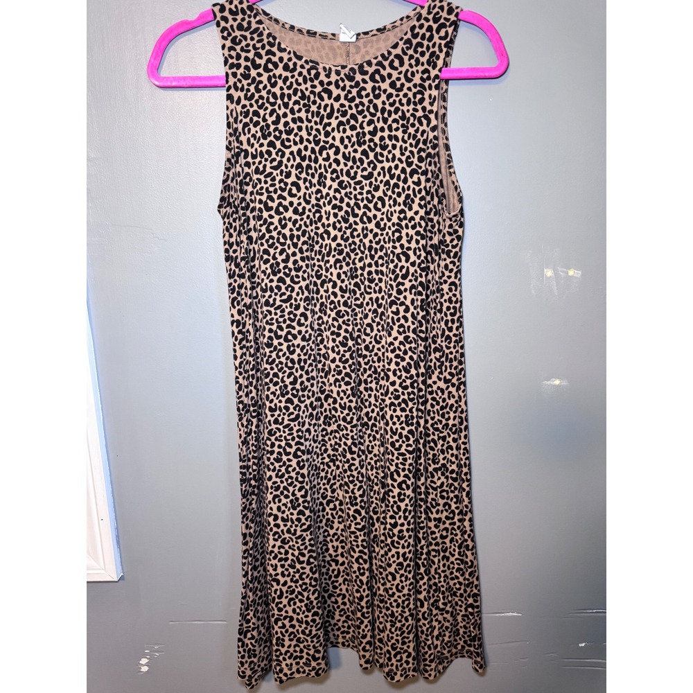 Old Navy Womens Tan Black Leopard Print Sleeveless Swing Mini Dress Size M